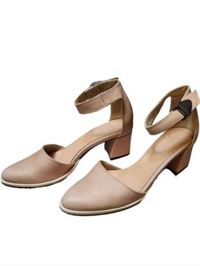 LAX Tan Leather Block Heel Ankle Strap Mules - Size 37 (USA 6.5-7)